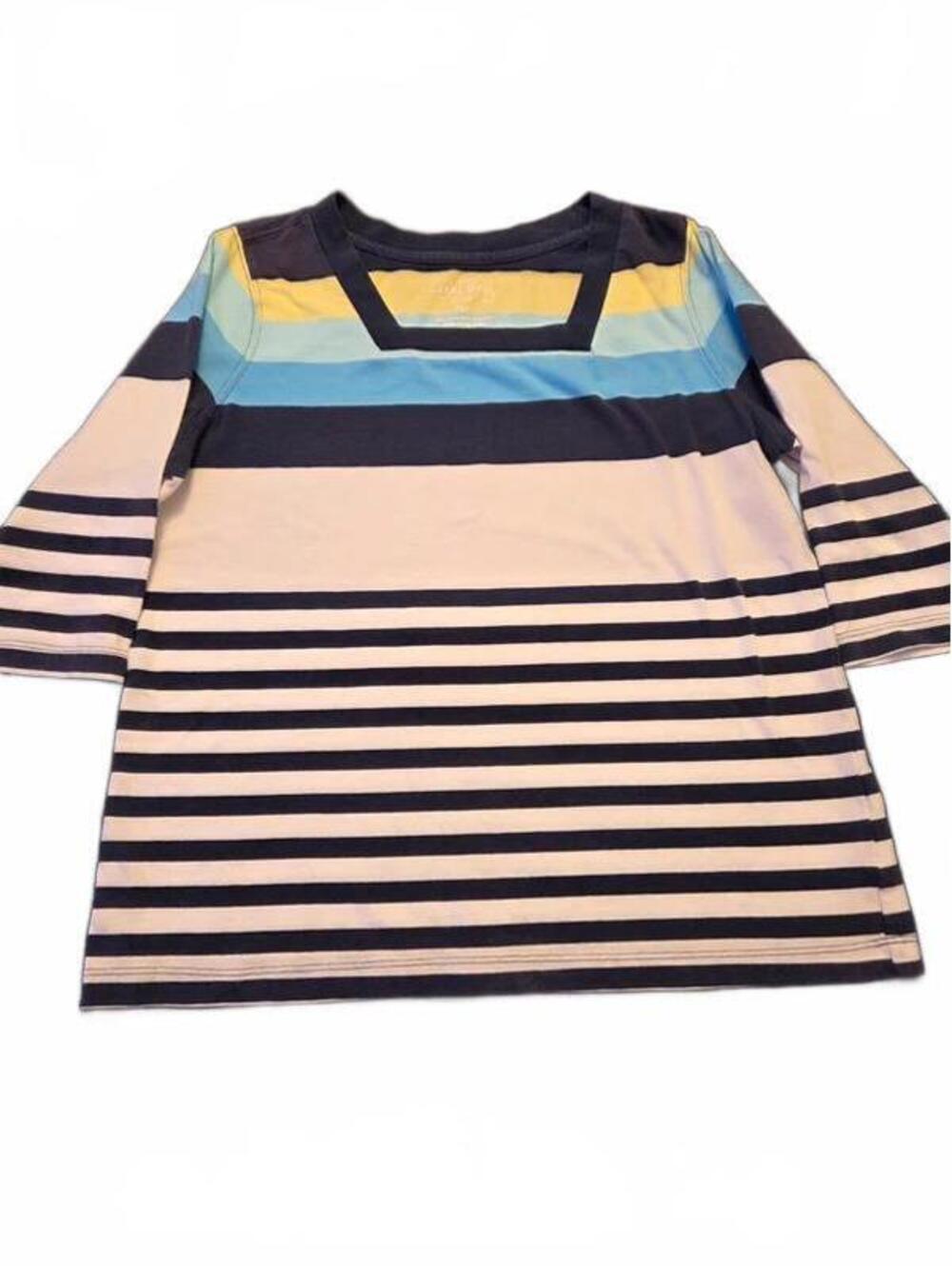Coral Bay Petite Medium Multi-Color Striped Short Sleeve T-Shirt